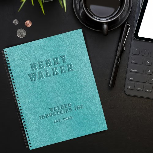 Embossed Personalized Turquoise Teal Vegan Leather Notebook