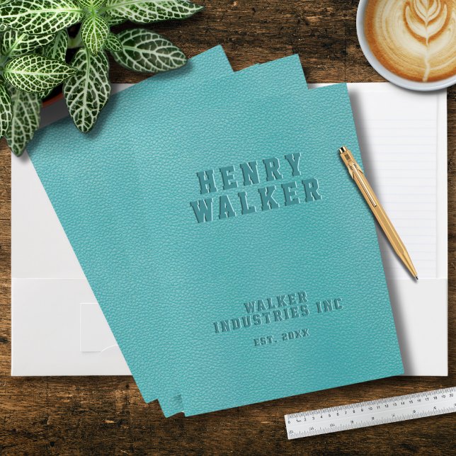 Embossed Personalized Turquoise Teal Vegan Leather Pocket Folder (Creator Uploaded)