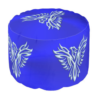 Embossed Phoenix Rising on royal blue Pouf
