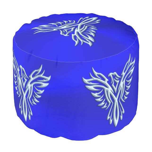 Embossed Phoenix Rising on royal blue Pouf (Angled Front)