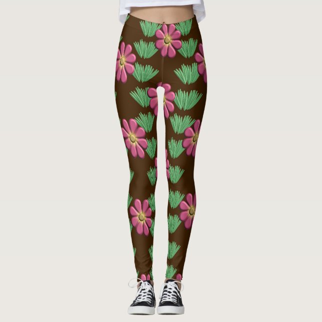 Embossed Pink Flower Leggings (Front)