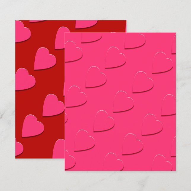 Embossed Pink Hearts on Pink w/Red 4.5x5.6 Paper (Front/Back)