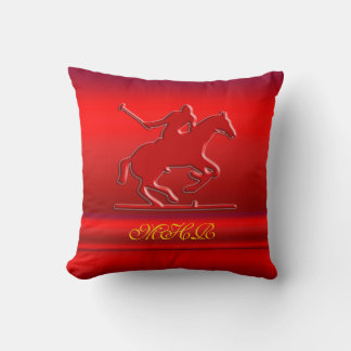 Embossed Polo Player, Monogram, red chrome-look Throw Pillow