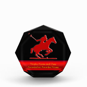 Embossed Polo Pony and Rider, red chrome-look Acrylic Award