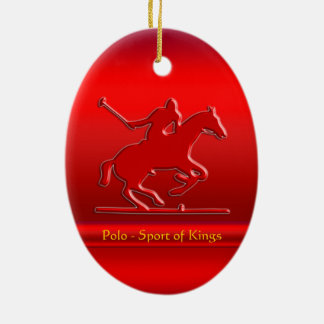 Embossed Polo Pony and Rider, red chrome-look Ceramic Ornament