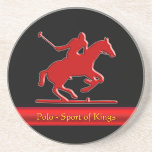 Embossed Polo Pony and Rider, red chrome-look Coaster