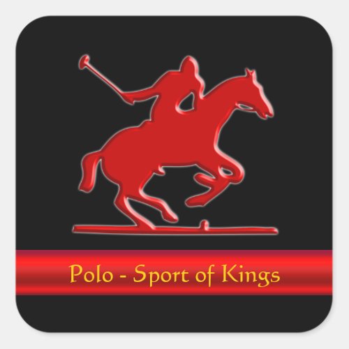 Embossed Polo Pony and Rider red chrome_look Square Sticker