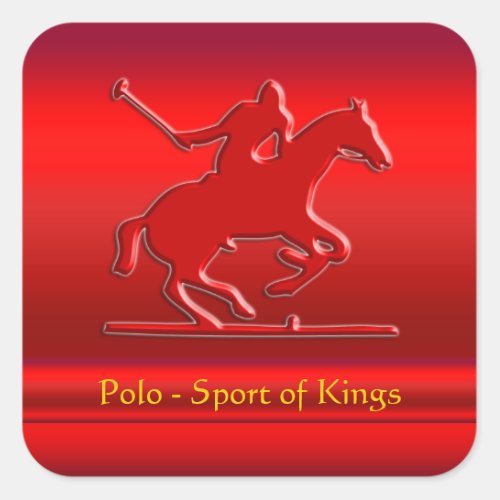 Embossed Polo Pony and Rider red chrome_look Square Sticker