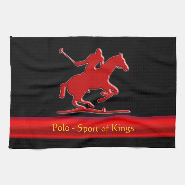 Embossed Polo Pony and Rider, red chrome-look Towel (Horizontal)