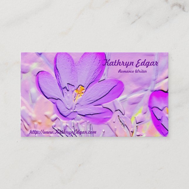 Embossed Purple Crocus Author Business Cards (Front)
