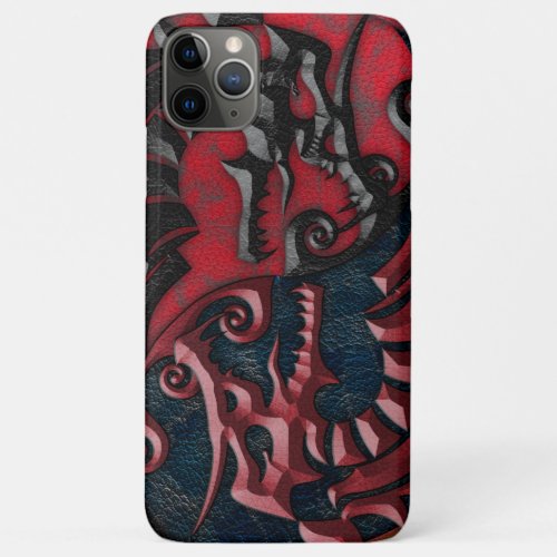 Embossed Red  Black Leather Dragon Yin Yang iPhone 11 Pro Max Case