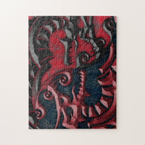 Embossed Red  Black Leather Dragon Yin Yang Jigsaw Puzzle