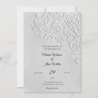 Embossed Roses Deckled Edge Sage Wedding Invitation