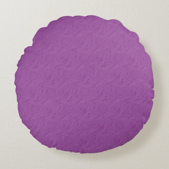Embossed Roses, Lilac Purple - Round Throw Pillow (Front)