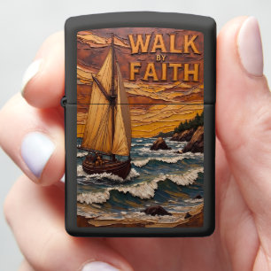 Embossed Sailboat Ocean Faith Zippo Lighter