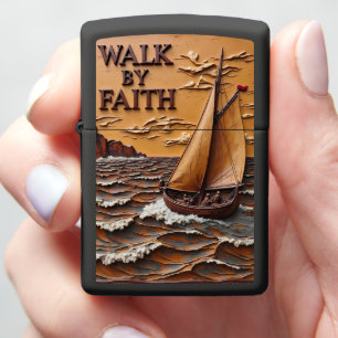 Embossed Sailboat Rough Ocean Storm Zippo Lighter