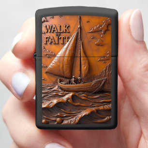 Embossed Sailboat Rough Ocean Waves Zippo Lighter