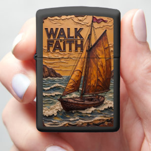 Embossed Sailboat Rough Sea Faith Zippo Lighter