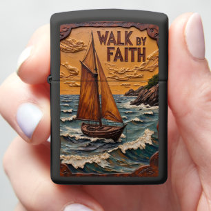 Embossed Sailboat Rough Sea Faith Zippo Lighter