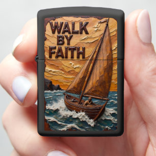 Embossed Sailboat Rough Waters Faith Zippo Lighter