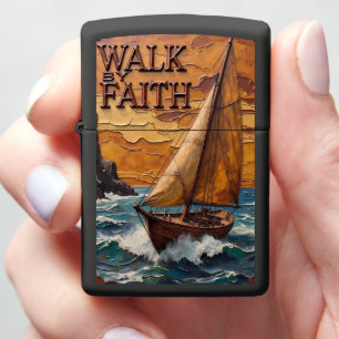 Embossed Sailboat Rough Waves Faith Zippo Lighter