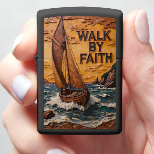 Embossed Sailboat Stormy Coast Faith Zippo Lighter