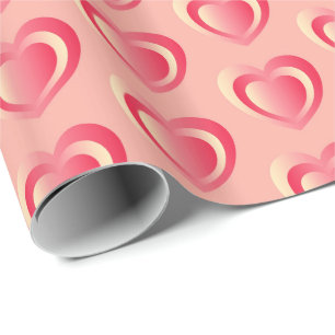 Embossed satin heart - coral pink wrapping paper