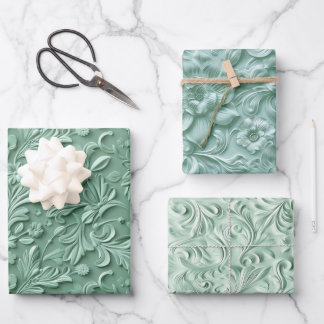 Embossed Shades of Mint Green Wrapping Paper Sheets