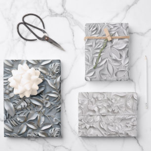 Embossed Shades of Silver Gray Wrapping Paper Sheets