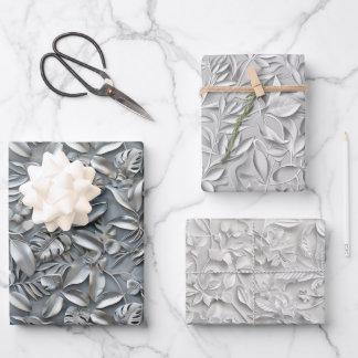 Embossed Shades of Silver Gray Wrapping Paper Sheets
