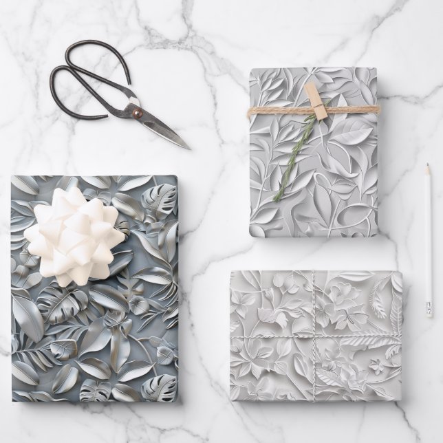 Embossed Shades of Silver Gray Wrapping Paper Sheets (Front)