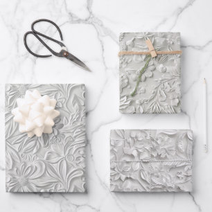 Embossed Shades of White Wrapping Paper Sheets