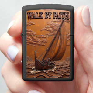 Embossed Ship Rough Waters Ocean Faith Zippo Lighter