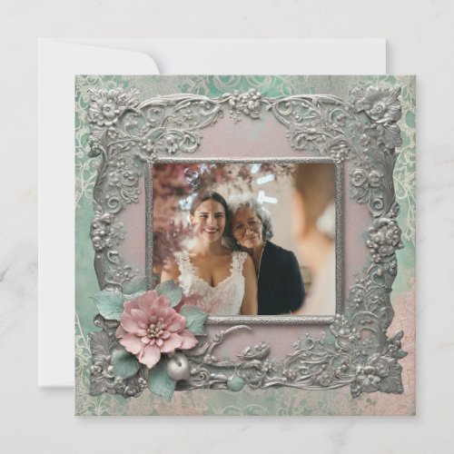 Embossed silver floral Grandma photo frame Card