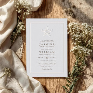 Embossed Starfish Coastal Formal QR Code Wedding Invitation