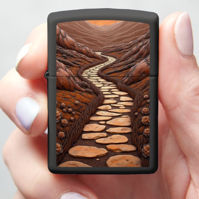 Embossed Stone Path Desert Walk Zippo Lighter (In Hand)