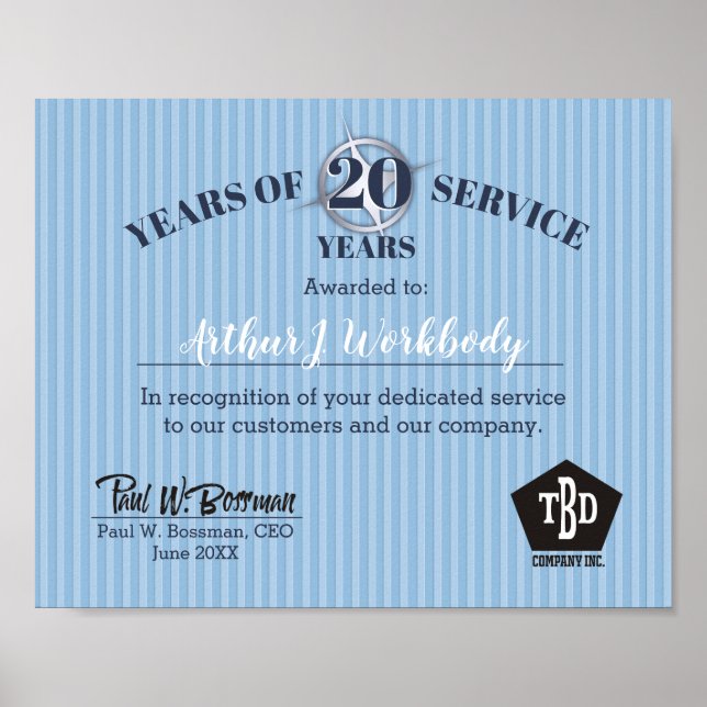 Embossed stripes employee of the month certificate poster (Front)