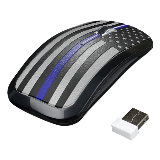 Embossed Thin Blue Line Flag Wireless Mouse (Angled)