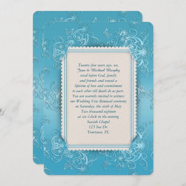 embossed turquoise frame elegance invitation (Front/Back)