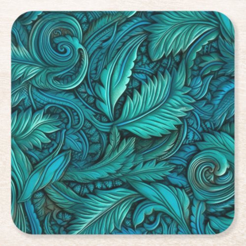 Embossed turquoise leather square paper coaster