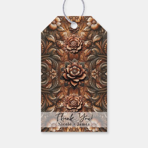 Embossed Vintage Floral Faux Leather Look Gift Tags