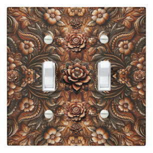 Embossed Vintage Floral Faux Leather Look Light Switch Cover