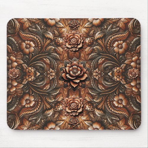 Embossed Vintage Floral Faux Leather Look Mouse Pad