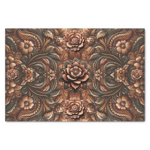 Embossed Vintage Floral Faux Leather Look Tissue Paper