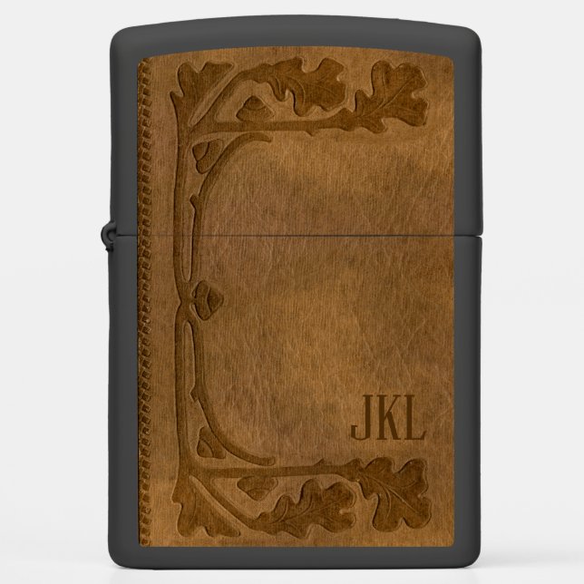 Embossed Vintage Leather with Monogram Zippo Lighter (Front)