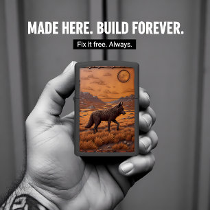 Embossed Wolf Desert Mountain Moon Zippo Lighter