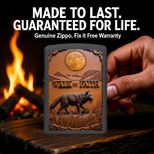 Embossed Wolf Journey Path Moon Zippo Lighter