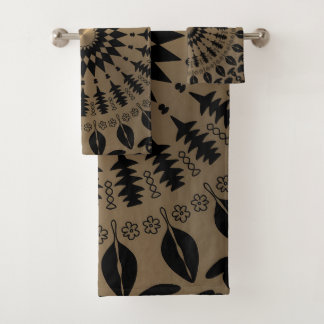 "Embrace Allure with Golden Stencil  Bath Towel Set