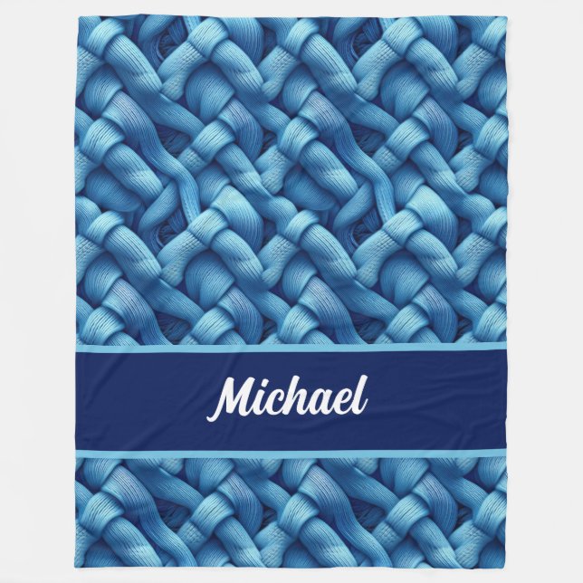 Embrace Comfort with Our Blue Knit Personalized Fleece Blanket (Front)