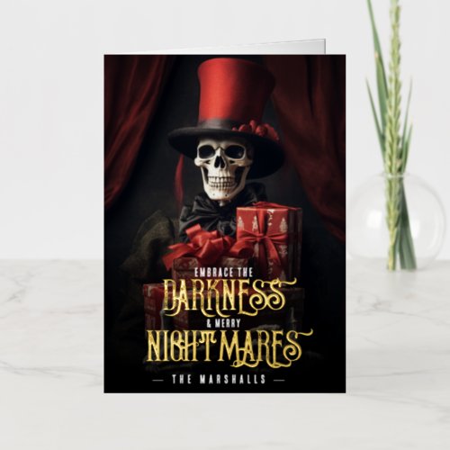 Embrace Darkness Happy Nightmares Skull Xmas Gifts Foil Holiday Card